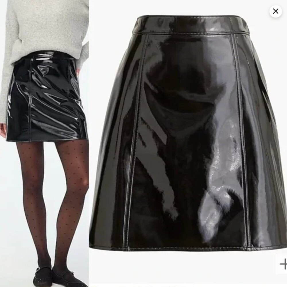 NWT J. Crew Faux Patent Leather Mini Skirt Shiny Black size 2